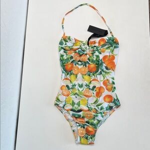 NWT Daniela Corte orange print u-ring one piece swimsuit size XS